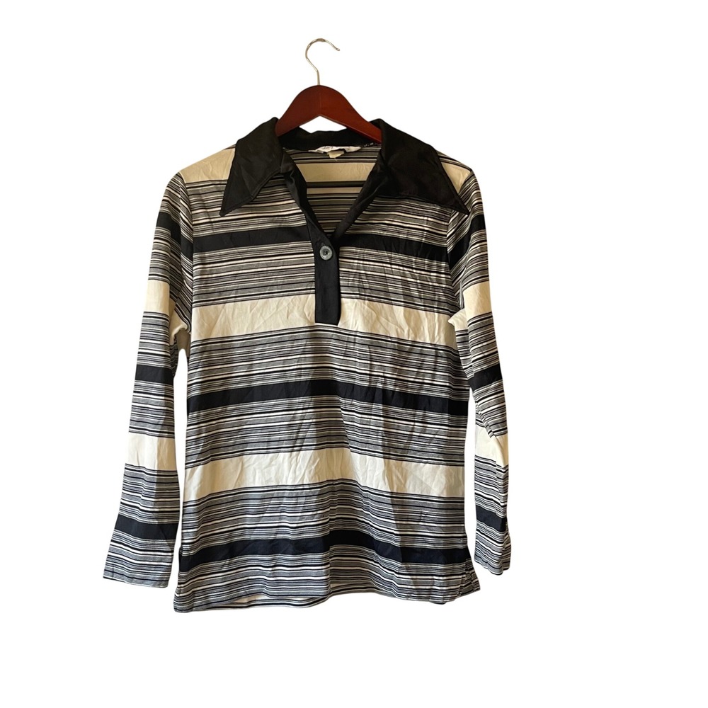 Vintage 70s Lady Devon Striped Collared‎ Long Sleeve Polo Shirt Women's Size M